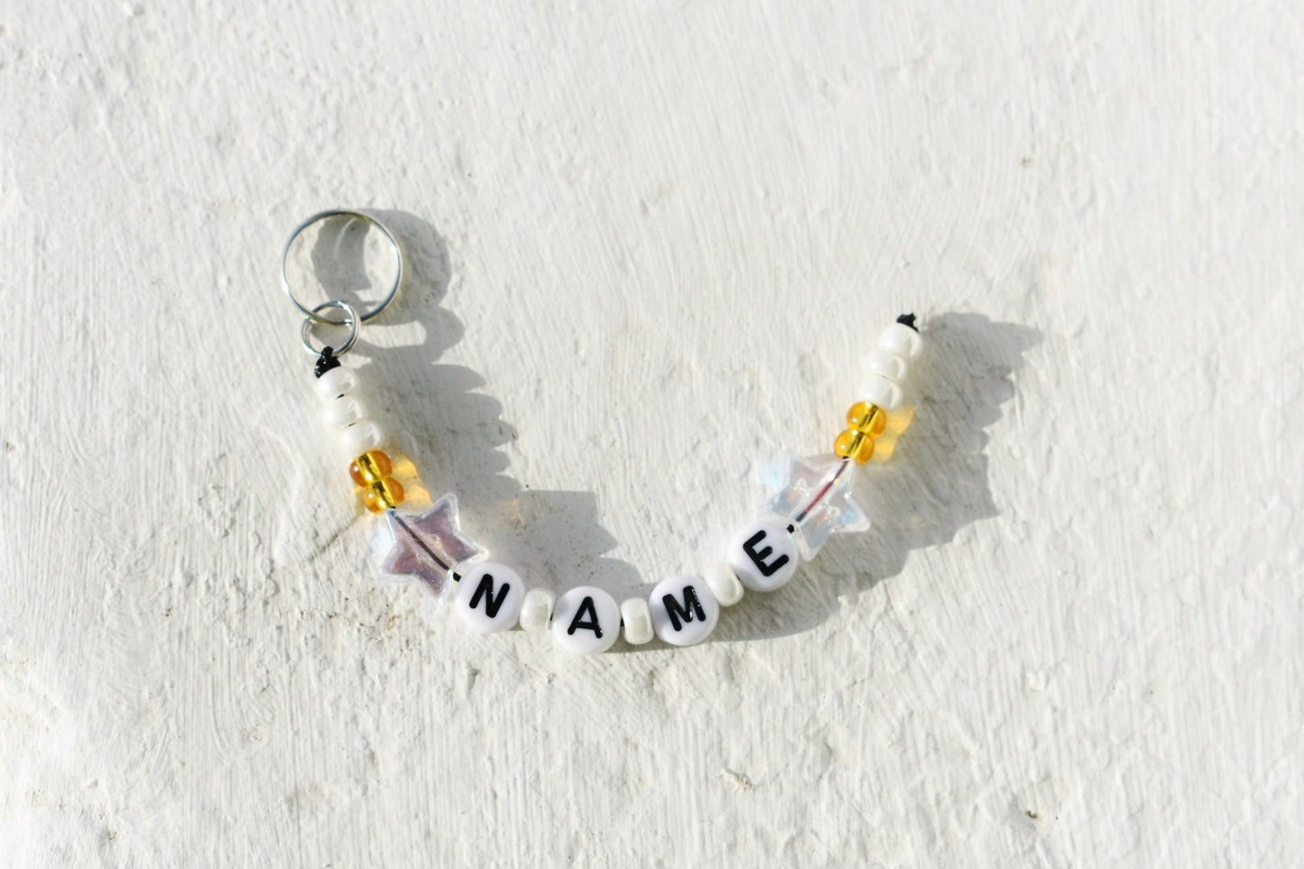 Gold and pearl bead star keychain with name personalisation