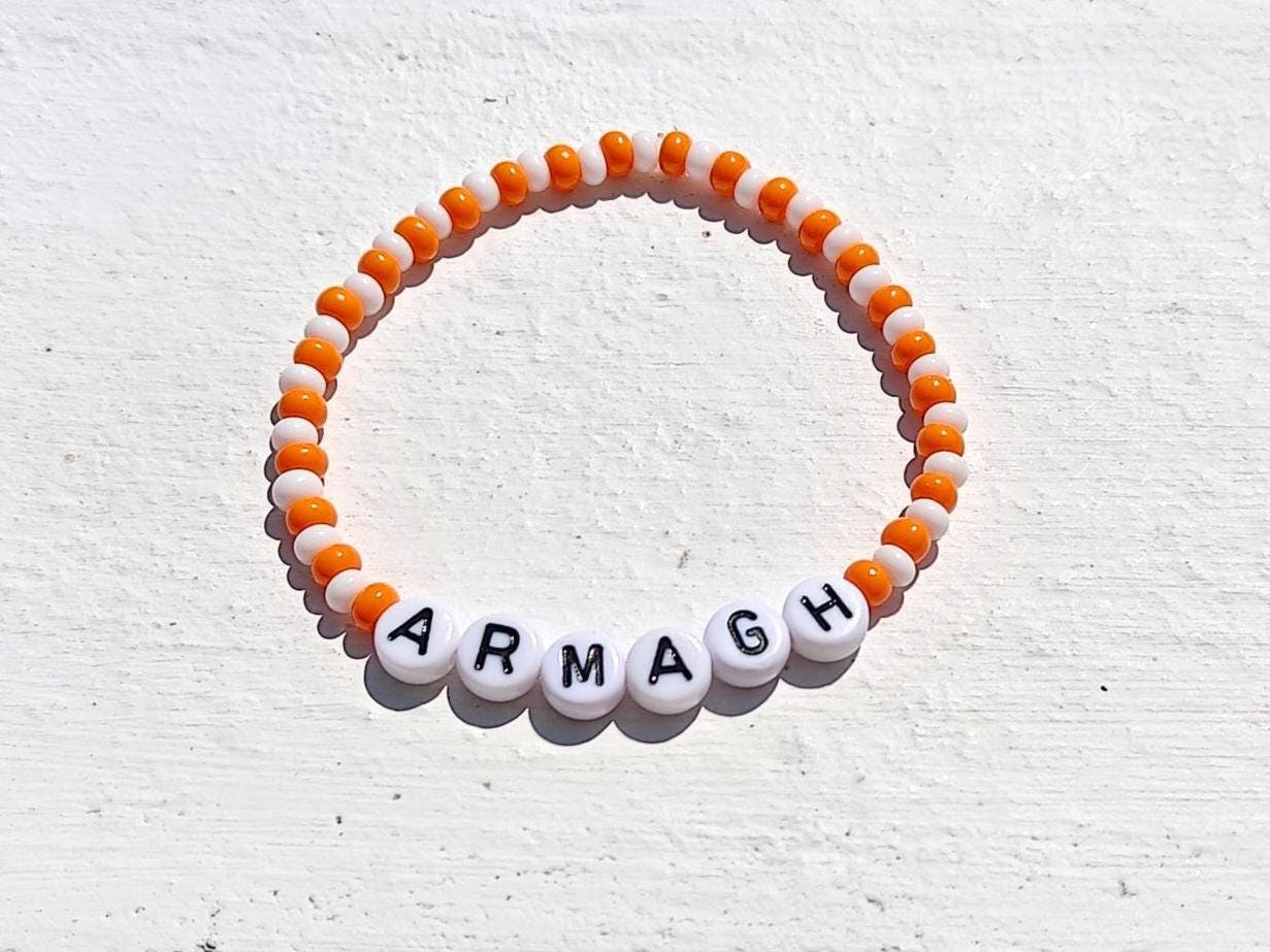 Armagh GAA Bracelet – Handmade Orange & White Beaded Jewellery with Free Shipping