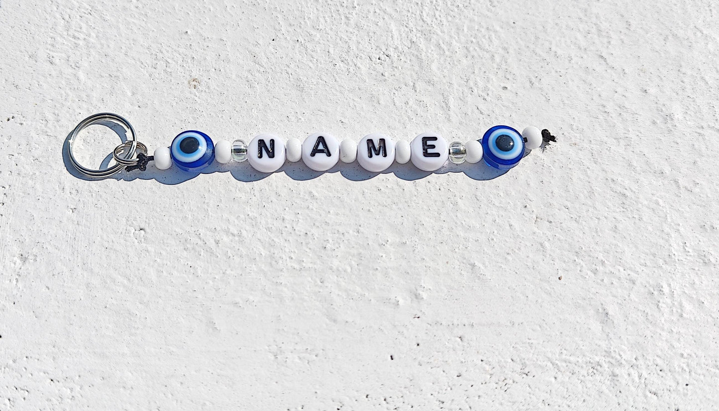 Evil eye keychain with name personalisation