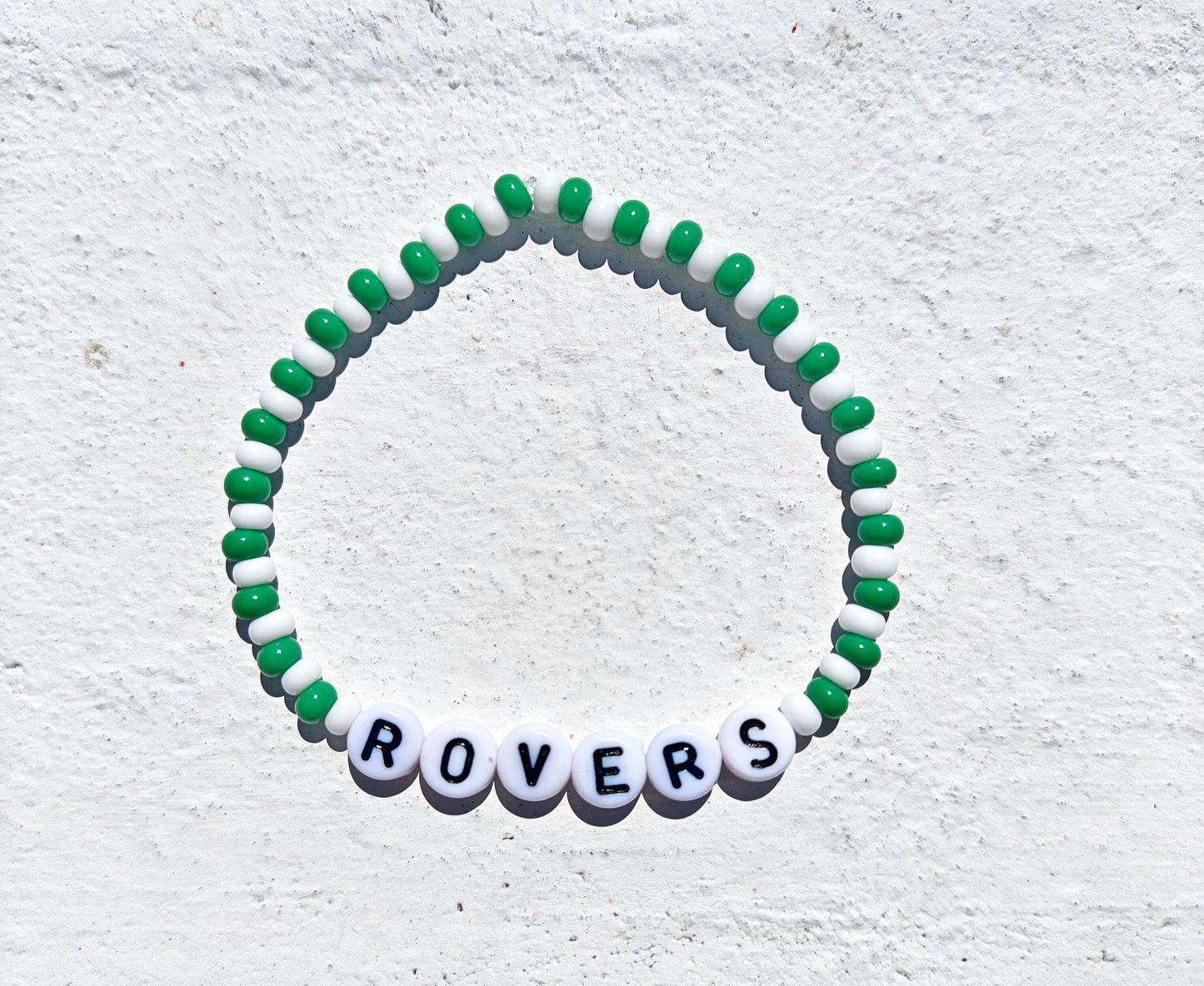 ROVERS Bead Bracelet on Stretch Elastic – Handmade Fan Jewellery for Shamrock Rovers Fans