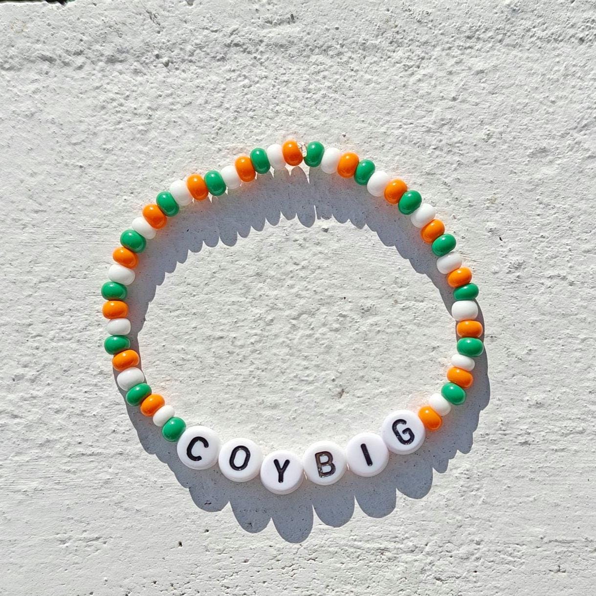 COYBIG Bracelet – Handmade Ireland Football Fan Jewelry | Green, White & Orange Beaded Stretch Bracelet | Gift for Irish Soccer Supporters