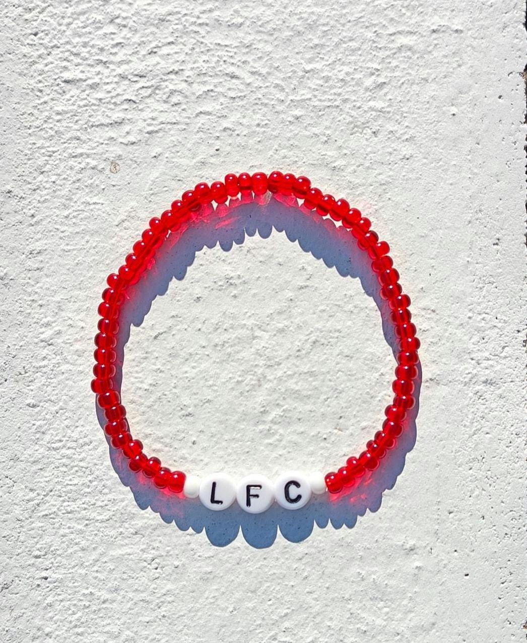 LFC Red Beaded Bracelet – Handmade Liverpool FC Fan Jewelry Gift with red class seed beads