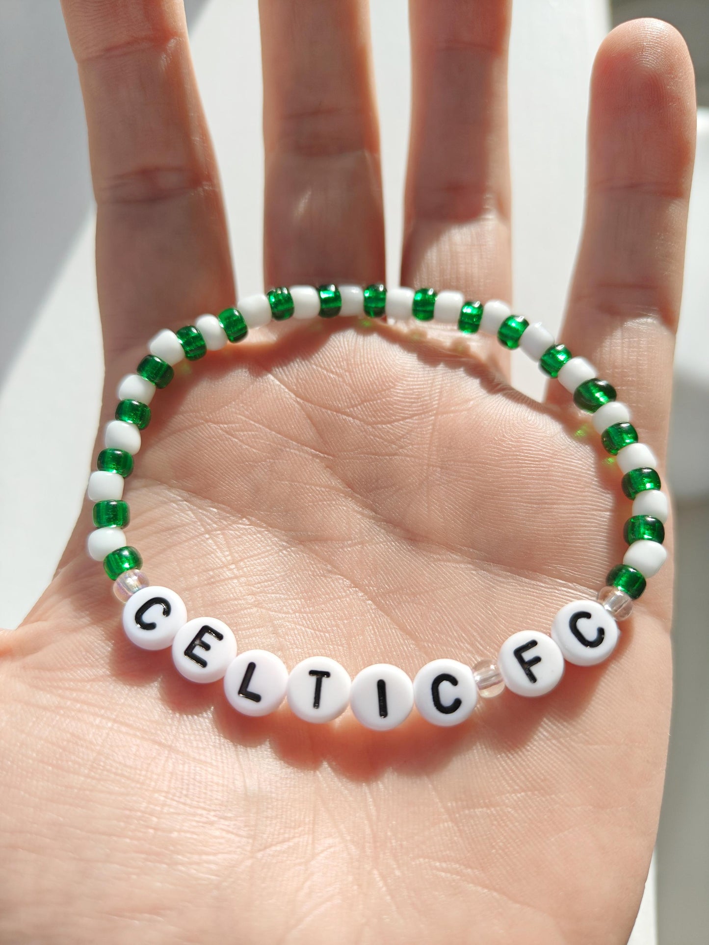 Celtic FC Green and White Beaded Bracelet - Football Fan Gift - Stretch Bracelet - Irish Football Accessories - Handmade
