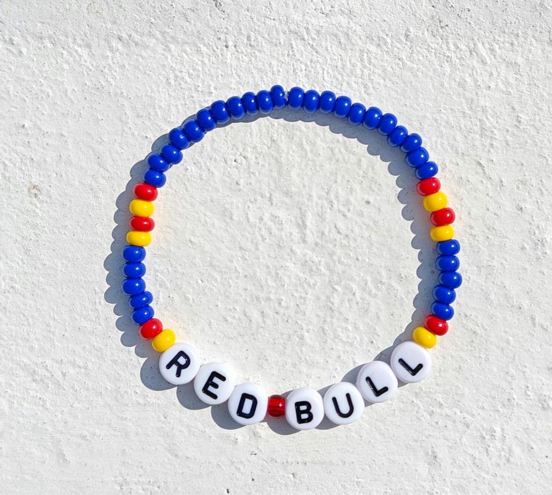 Red Bull Racing Beaded Bracelet – Red, Yellow & Blue Stretch F1 Fan Jewelry – Handmade Racing Gift for Motorsport Lovers