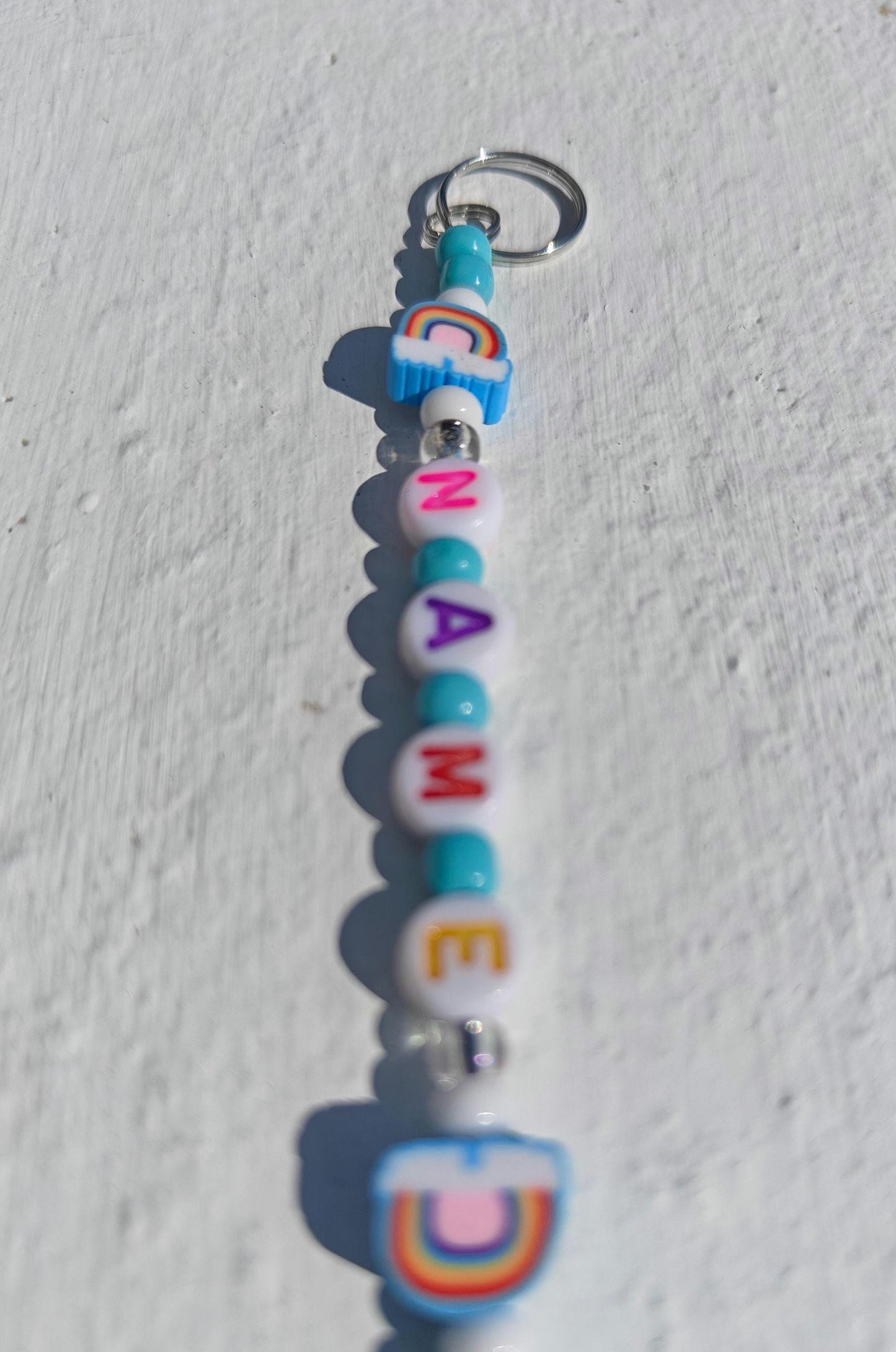 Personalized Fun Rainbow Beaded Name Keychain – Custom Letter Keyring Gift for Kids, Teens, or Party Favors – Handmade Accessory