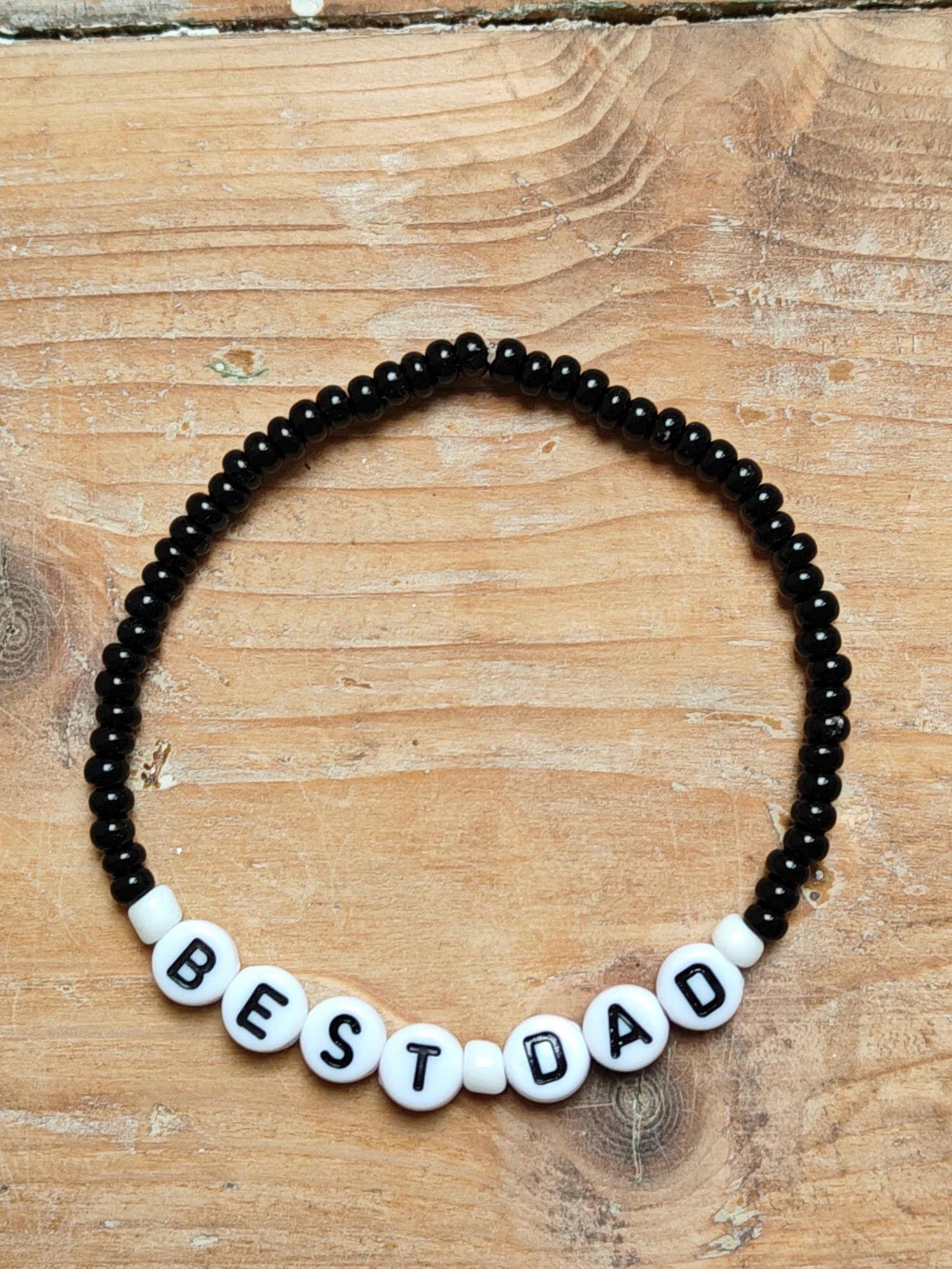 Best Dad Black Beaded Bracelet - Father's Day Gift - Stretch Bracelet - Handmade Men's Bracelet - Personalised Gift for Dad