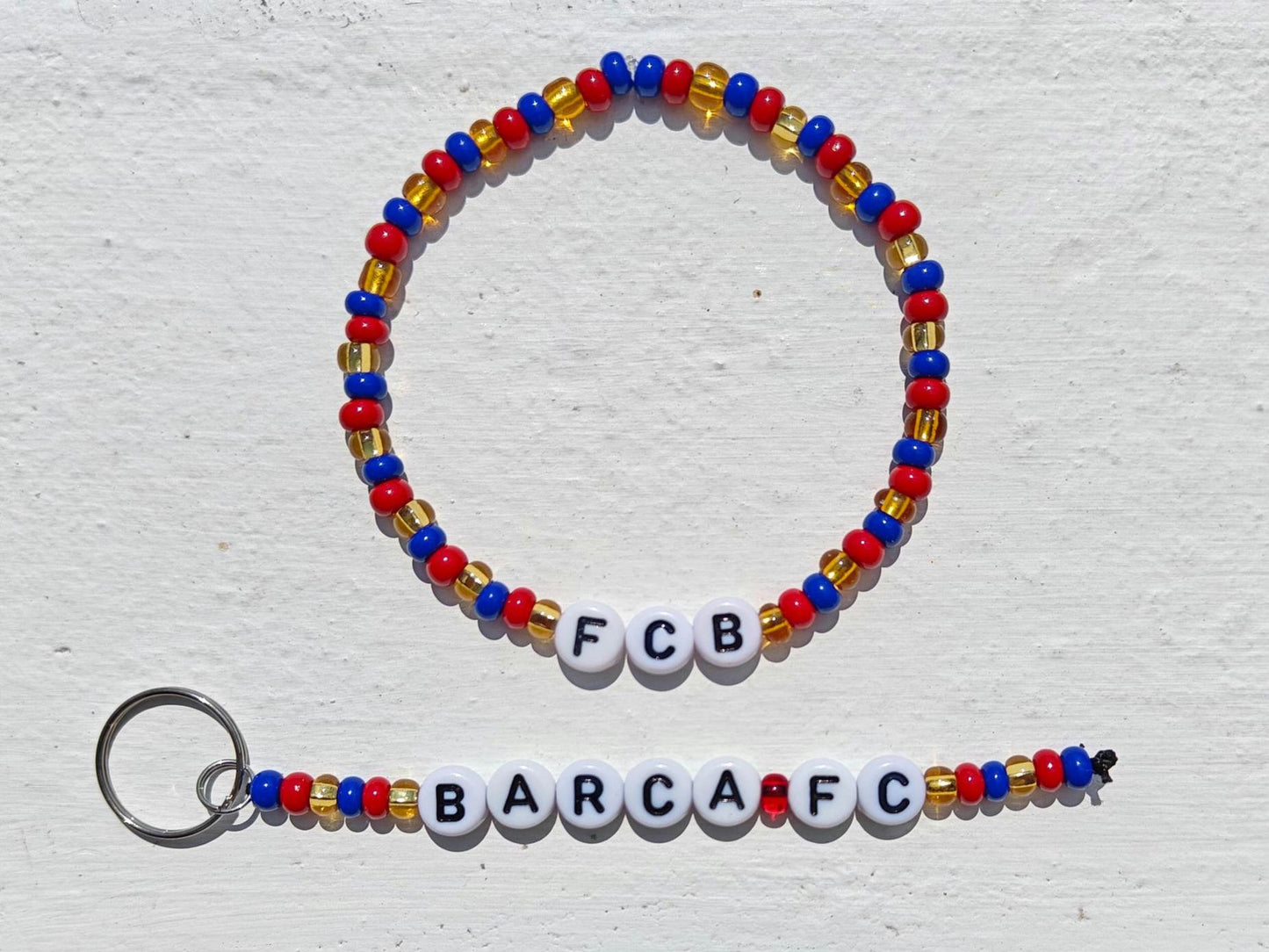 Barcelona FC Bead Bracelet and keyring set– Handmade Barca Fan Jewelry in Team Colors | Soccer Gift for Football Fans with Free Shipping