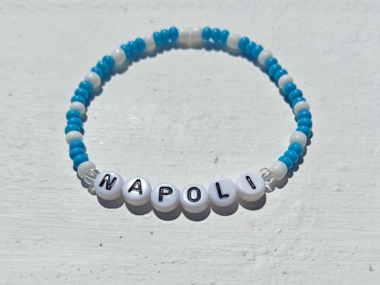 Napoli Beaded Bracelet – Blue & White Handmade Football Fan Jewelry – Gift for Soccer Lovers
