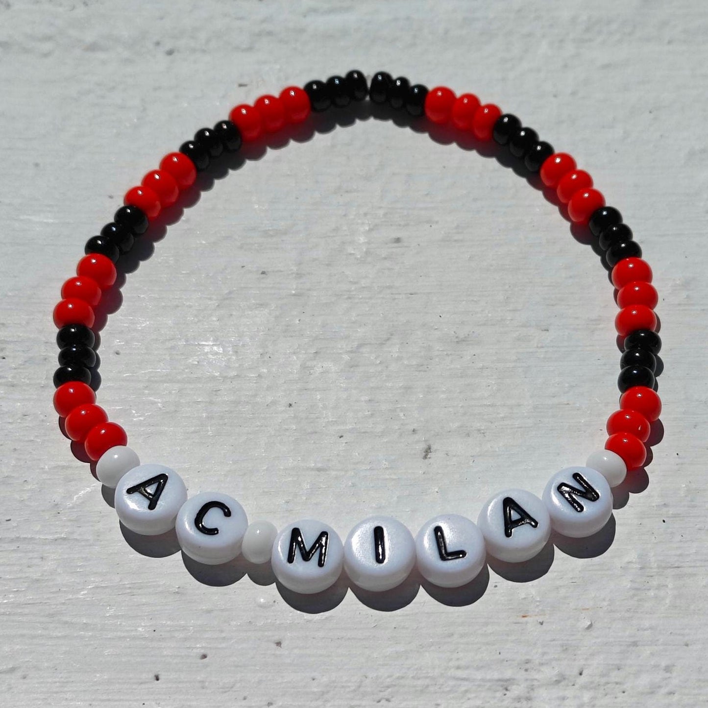 AC Milan Football Beaded Bracelet – Red & Black Handmade Football Fan Jewelry – Gift for Soccer Lovers