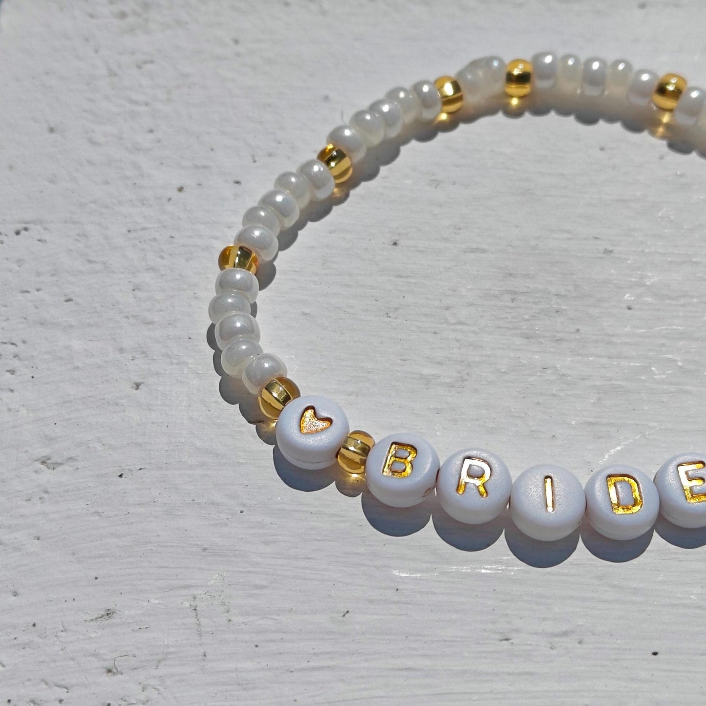 Bride Beaded Bracelet gold and pearl color beads – Bridal Shower Gift, Bachelorette Jewelry, Wedding Party Favor
