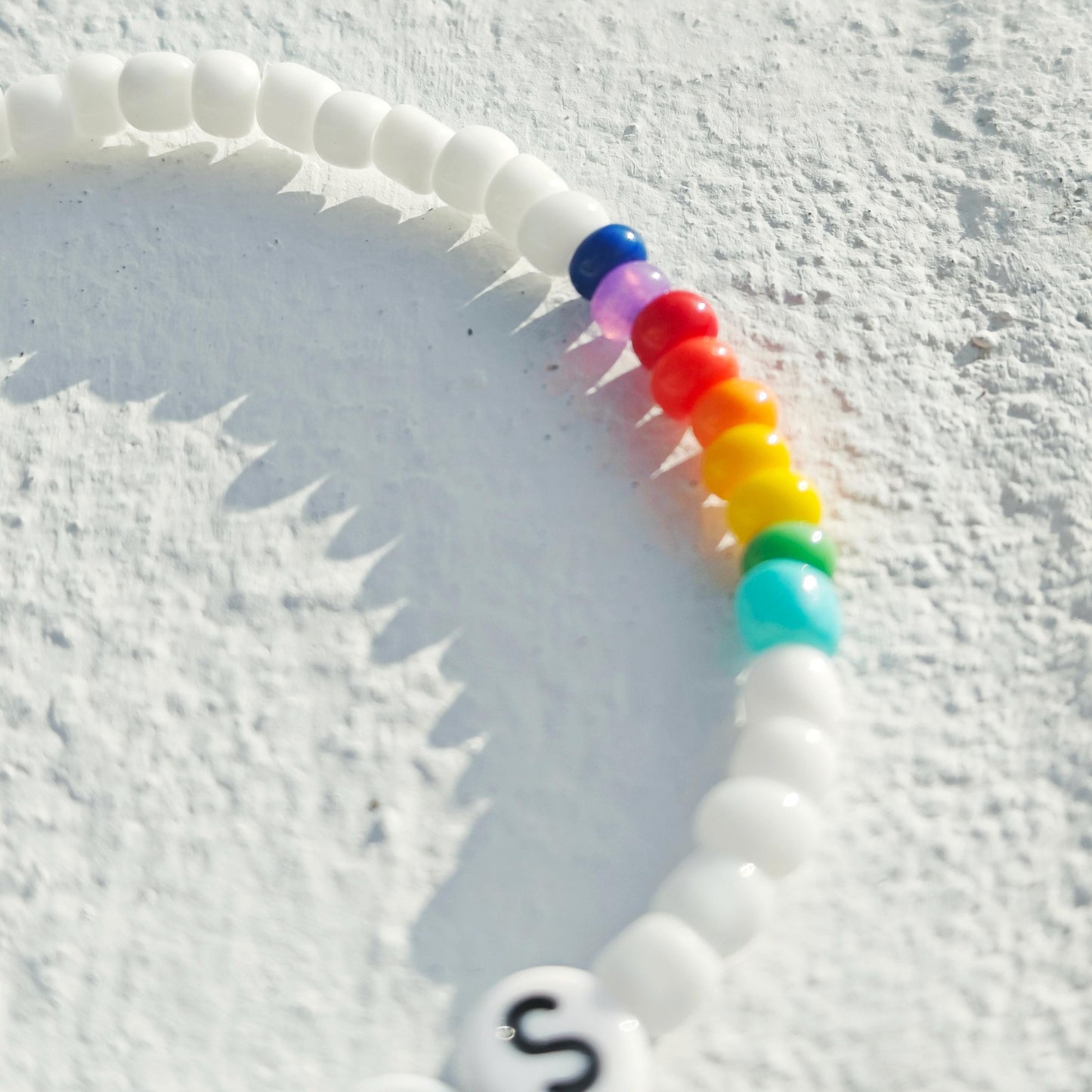 Love Wins Rainbow Pride Beaded Bracelet - White Glass Beads - Stretch Bracelet - LGBTQ+ Gift - Handmade Jewellery