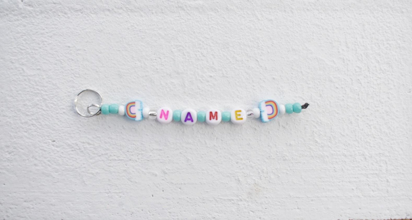 Personalized Fun Rainbow Beaded Name Keychain – Custom Letter Keyring Gift for Kids, Teens, or Party Favors – Handmade Accessory