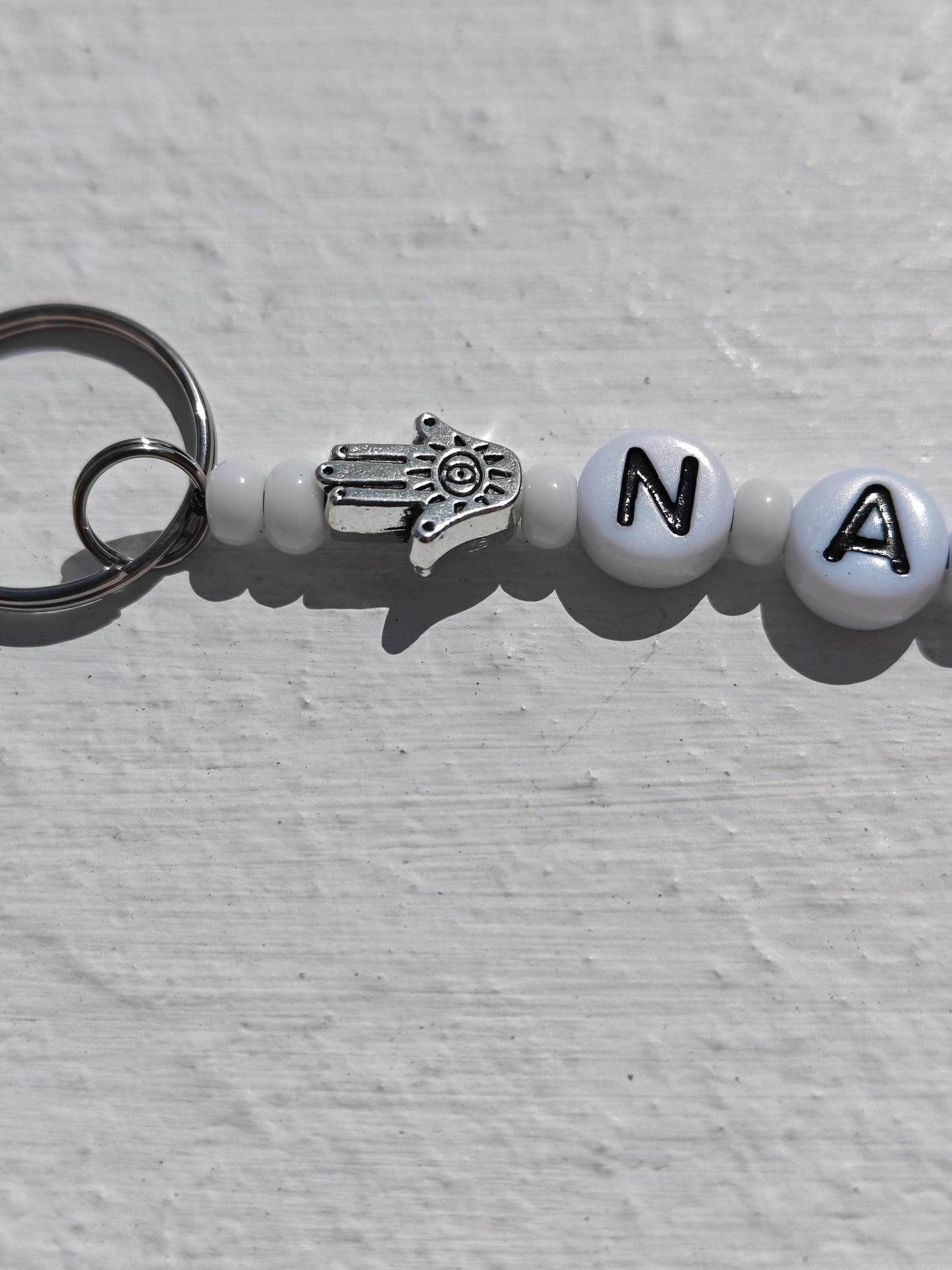 Custom Beaded Name Keychain | Personalized Keyring with boho Hamsa Hand Charm | Handmade Gift for Kids & Adults