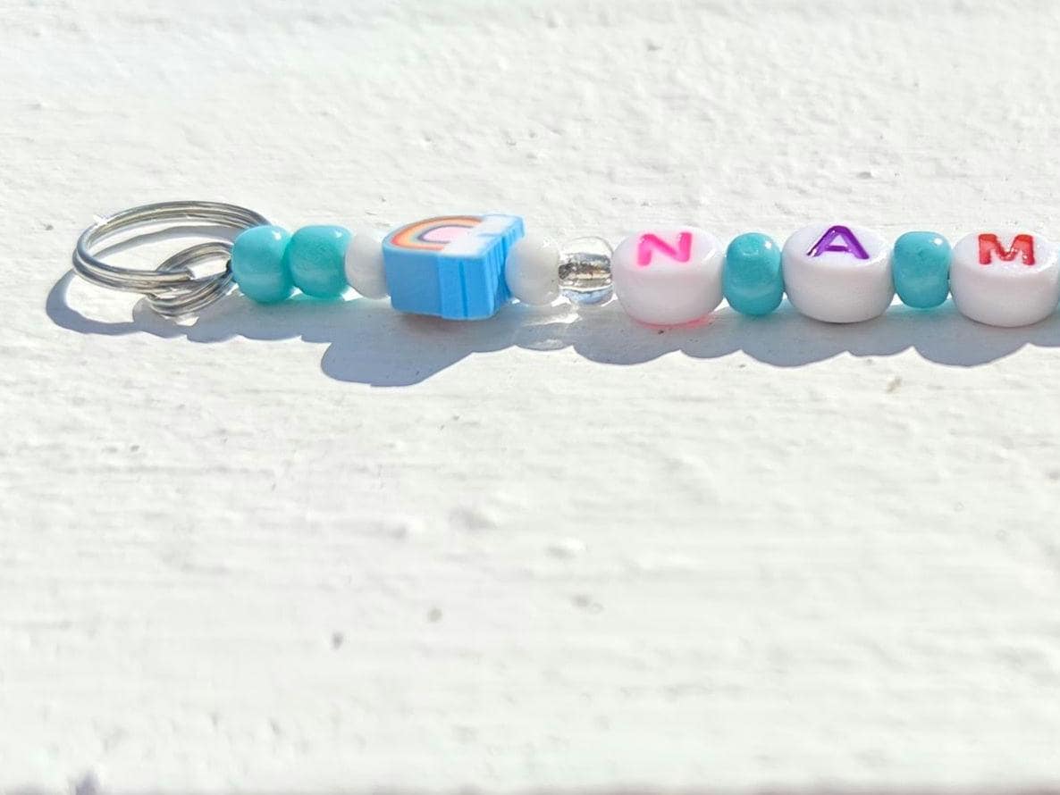 Personalized Fun Rainbow Beaded Name Keychain – Custom Letter Keyring Gift for Kids, Teens, or Party Favors – Handmade Accessory