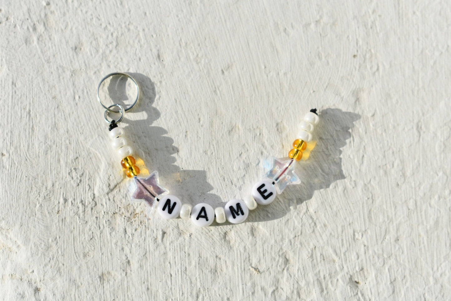 Gold and pearl bead star keychain with name personalisation