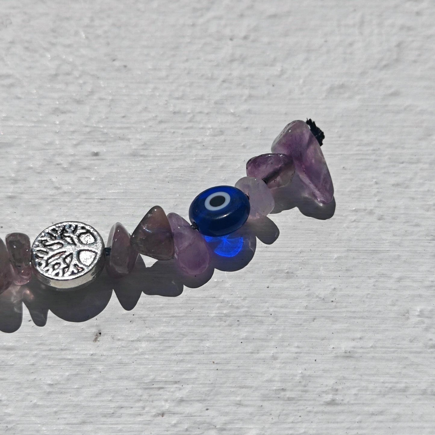 Amethyst Gemstone Keychain – Evil Eye, Hamsa Hand charms