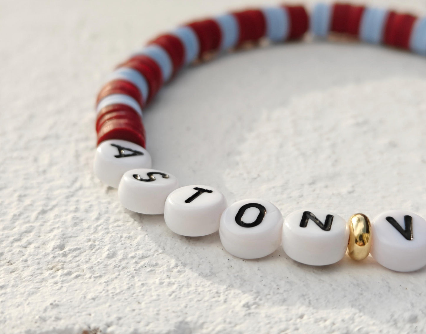 Aston Villa football team clay bead Bracelet in claret and blue with gold plated beads