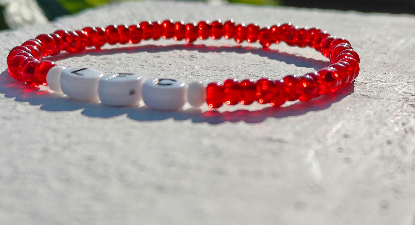 LFC Red Beaded Bracelet – Handmade Liverpool FC Fan Jewelry Gift with red class seed beads