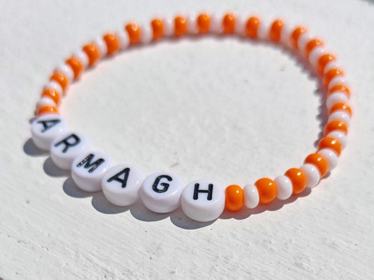 Armagh GAA Bracelet – Handmade Orange & White Beaded Jewellery with Free Shipping