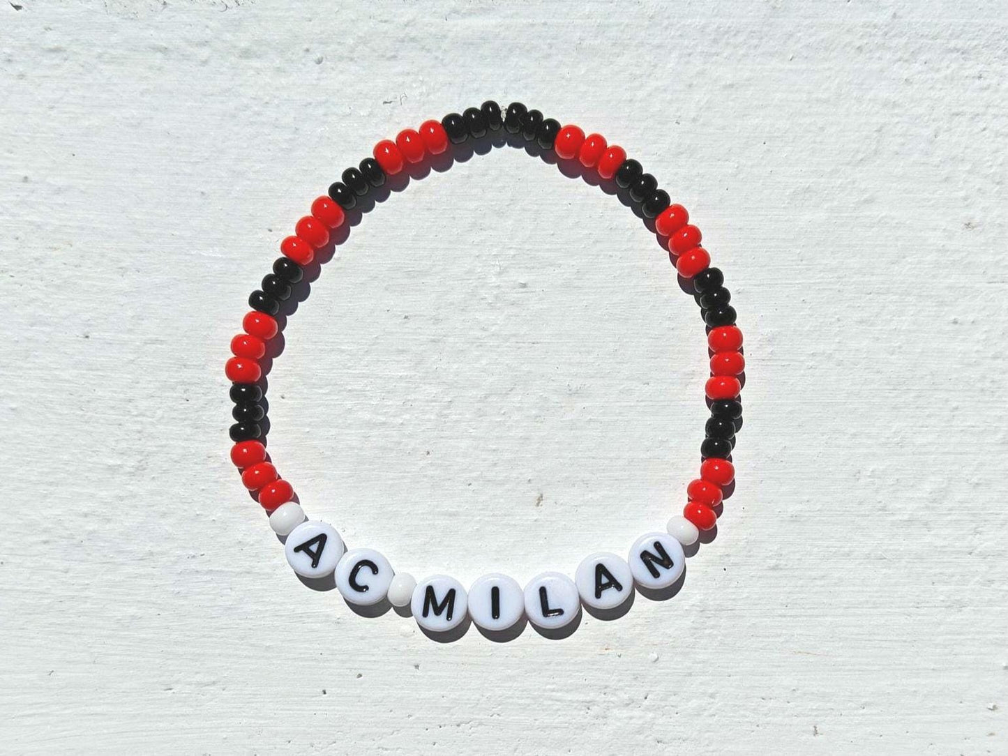 AC Milan Football Beaded Bracelet – Red & Black Handmade Football Fan Jewelry – Gift for Soccer Lovers