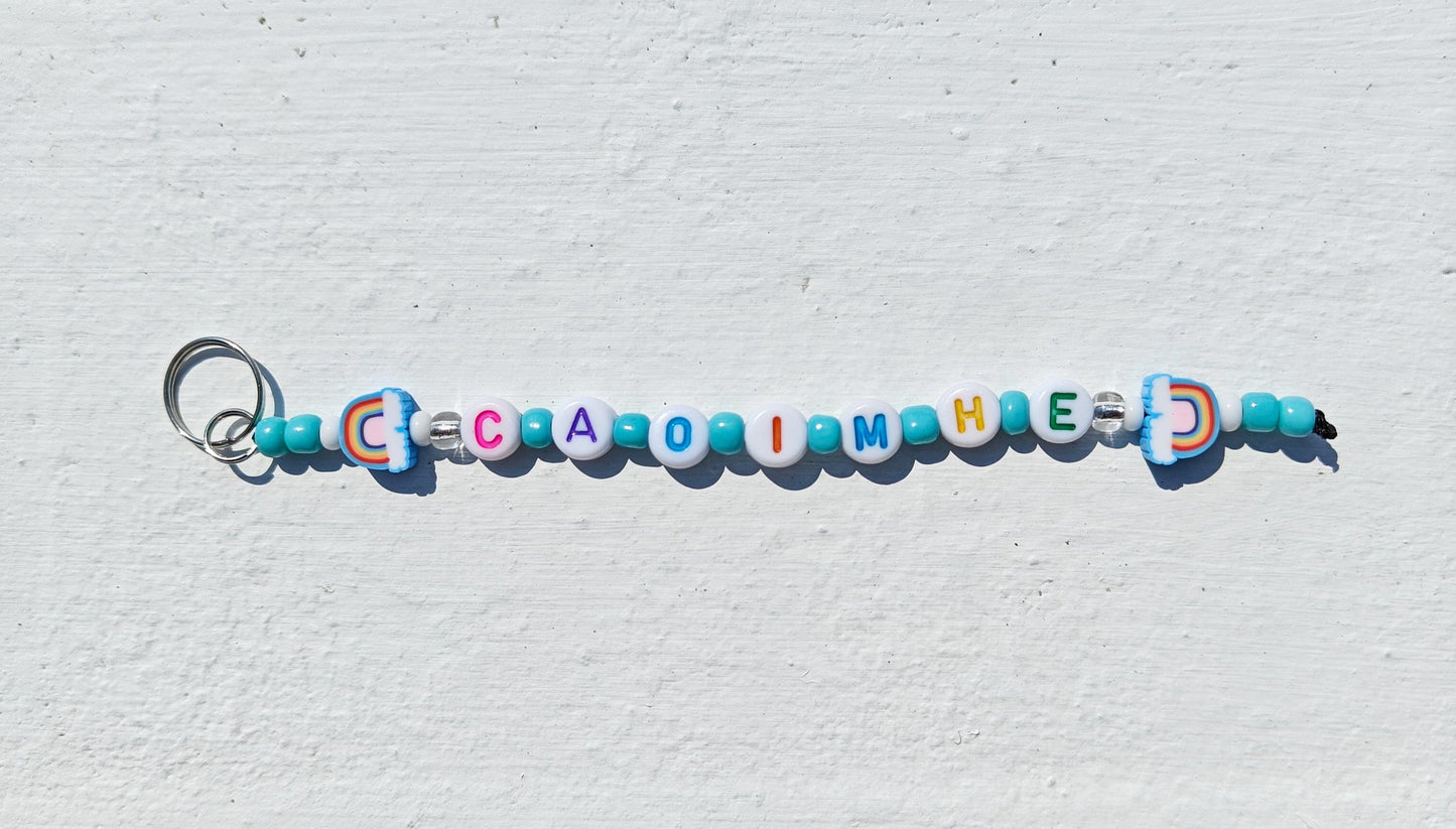 Personalized Fun Rainbow Beaded Name Keychain – Custom Letter Keyring Gift for Kids, Teens, or Party Favors – Handmade Accessory
