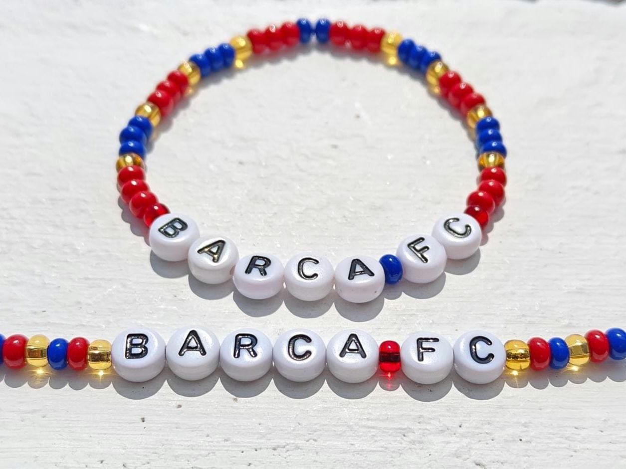 Barcelona FC Bead Bracelet and keyring set– Handmade Barca Fan Jewelry in Team Colors | Soccer Gift for Football Fans with Free Shipping