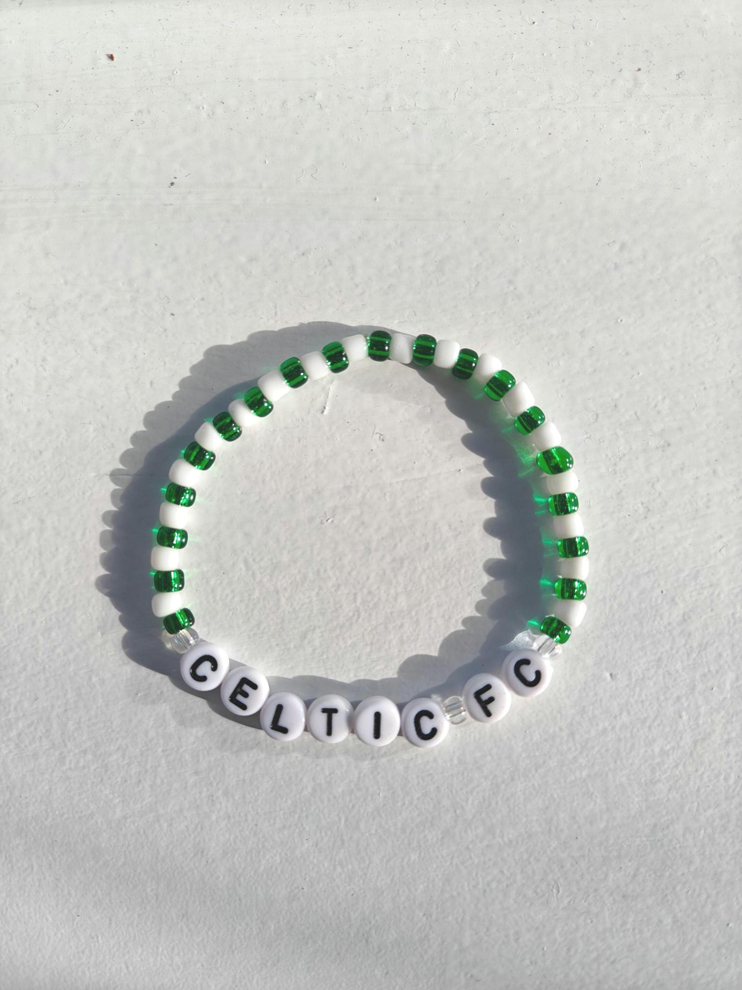 Celtic FC Green and White Beaded Bracelet - Football Fan Gift - Stretch Bracelet - Irish Football Accessories - Handmade