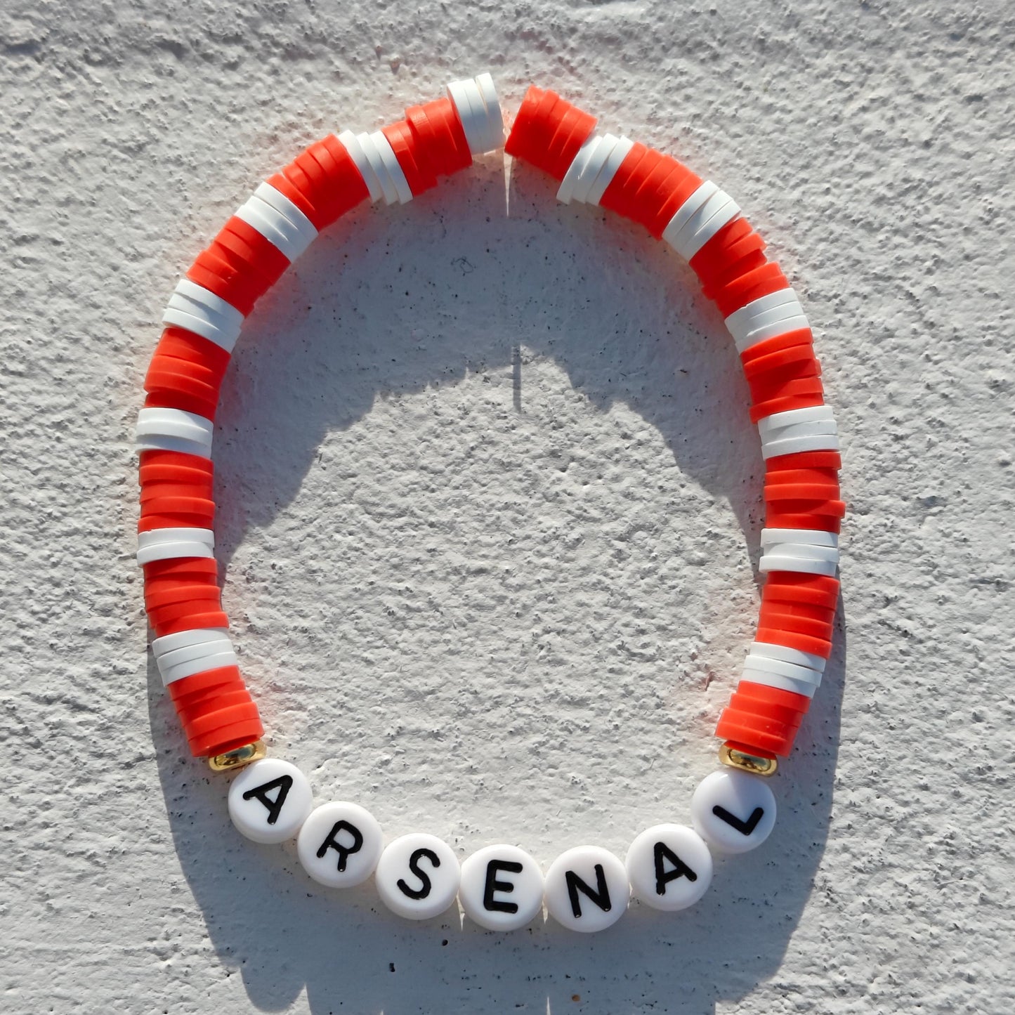 Arsenal clay bead Bracelet in red and white with gold plated beads