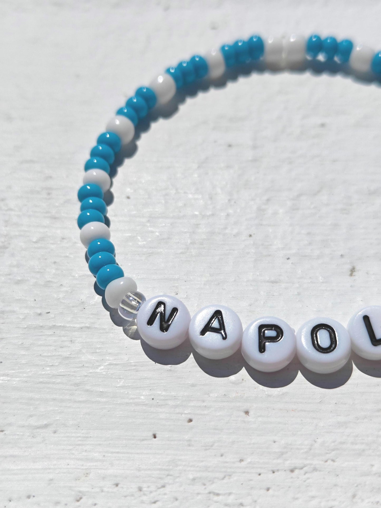 Napoli Beaded Bracelet – Blue & White Handmade Football Fan Jewelry – Gift for Soccer Lovers