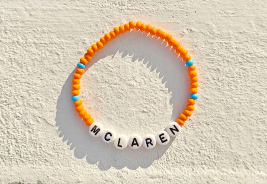 McLaren Beaded Bracelet – Orange & Blue Stretch F1 Fan Jewelry – Handmade Racing Gift for Motorsport Lovers