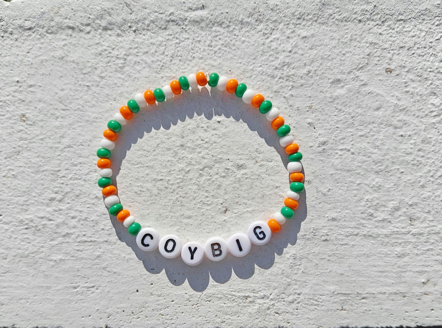 COYBIG Bracelet – Handmade Ireland Football Fan Jewelry | Green, White & Orange Beaded Stretch Bracelet | Gift for Irish Soccer Supporters