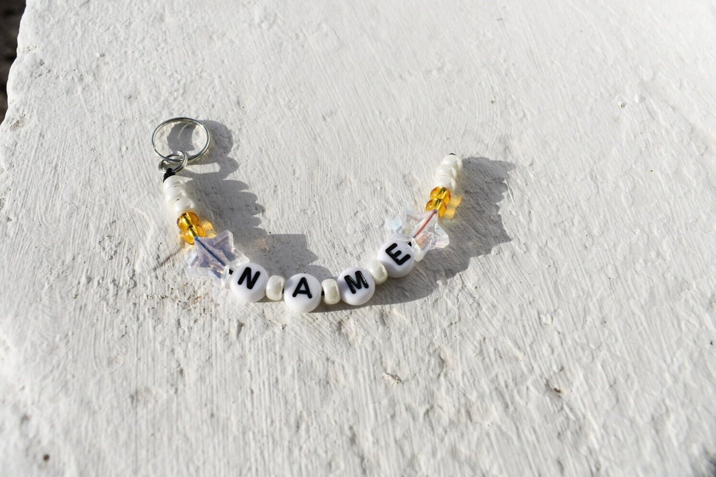 Gold and pearl bead star keychain with name personalisation