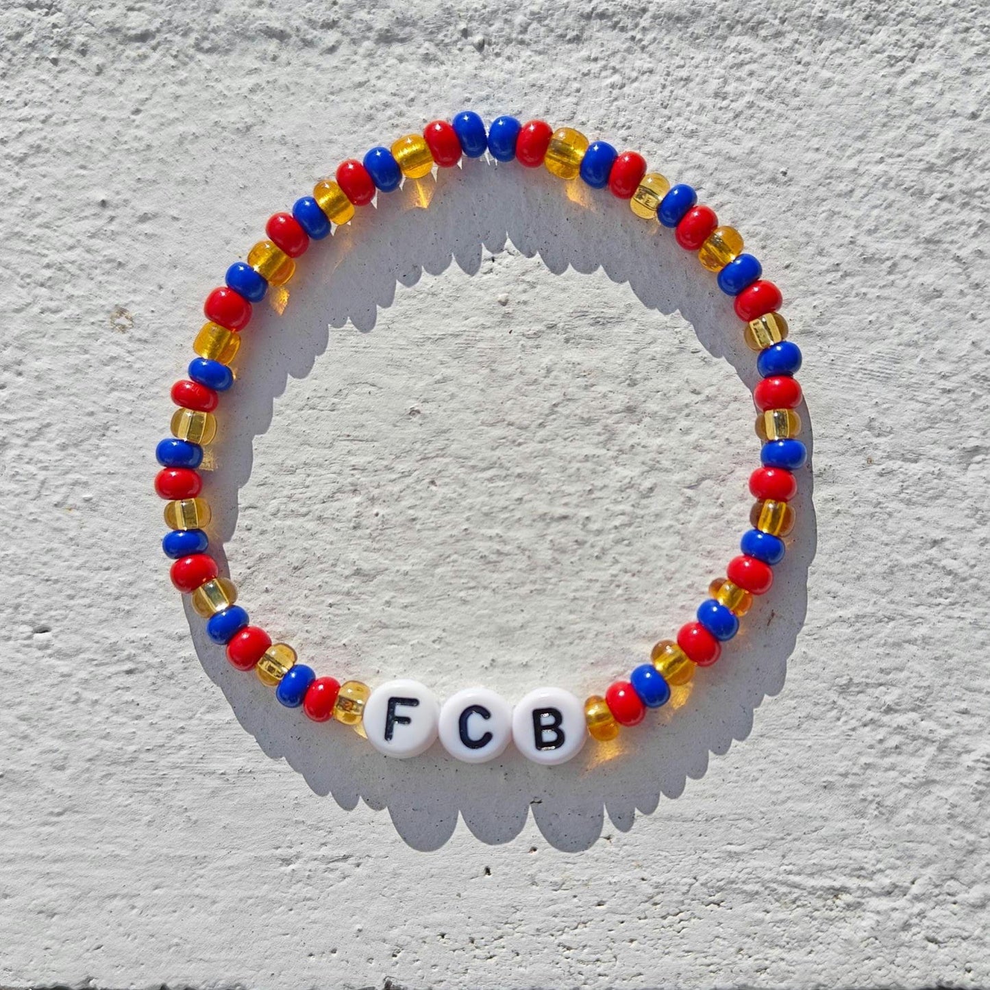 FCB Bracelet – Handmade Beaded Barçelona Soccer Fan Jewelry | Red, Blue & Gold Team Colors | Elastic Stretch Bracelet | Football Club Gift