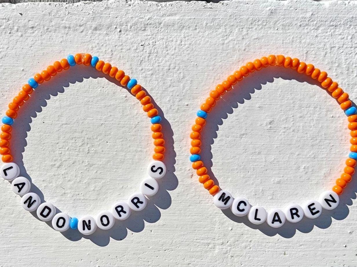 McLaren Beaded Bracelet โ Orange & Blue Stretch F1 Fan Jewelry โ Handmade Racing Gift for Motorsport Lovers