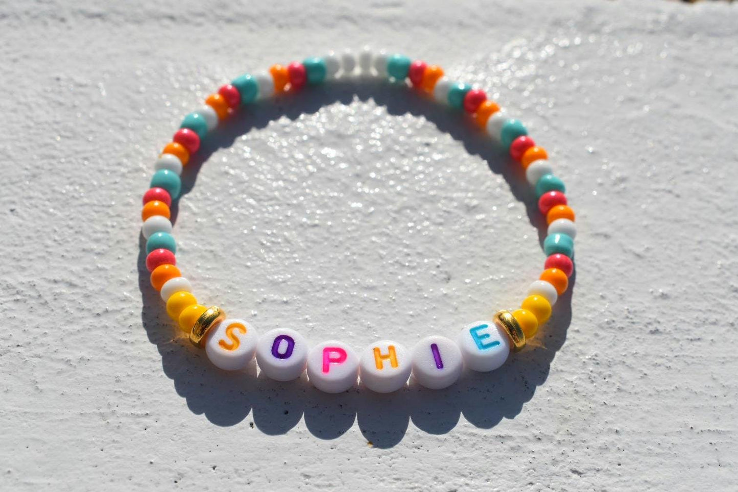 Colorful name bead bracelet with multicolored acrylic letter beads