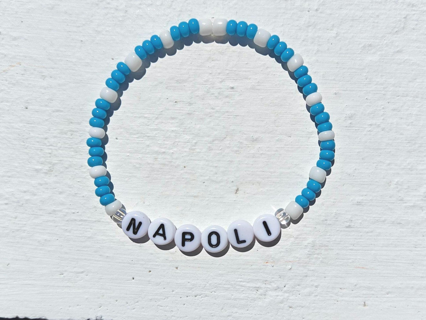 Napoli Beaded Bracelet – Blue & White Handmade Football Fan Jewelry – Gift for Soccer Lovers