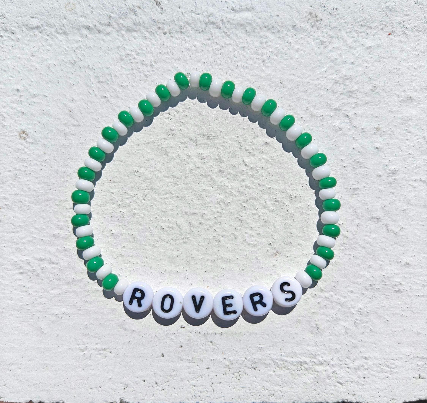 ROVERS Bead Bracelet on Stretch Elastic – Handmade Fan Jewellery for Shamrock Rovers Fans