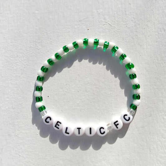 Celtic FC Green and White Beaded Bracelet - Football Fan Gift - Stretch Bracelet - Irish Football Accessories - Handmade