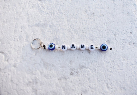 Evil eye keychain with name personalisation
