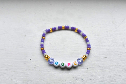 Purple and gold Hope bead bracelet