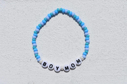 Mother Girl Mom or Boy Mom bracelets in pink and blue styles