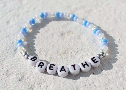 Breathe bead bracelet in blue and silver
