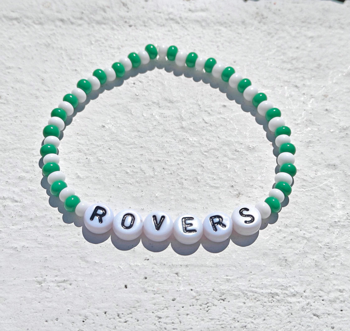 ROVERS Bead Bracelet on Stretch Elastic – Handmade Fan Jewellery for Shamrock Rovers Fans