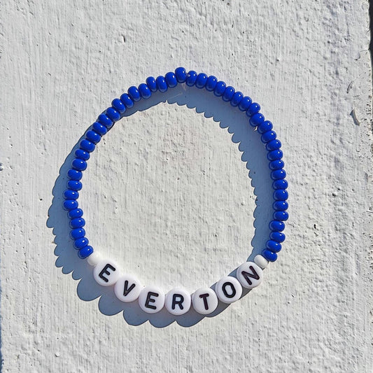 Custom Blue "EVERTON" Beaded Bracelet – Football Fan Jewelry – Handmade Gift with Free Shipping