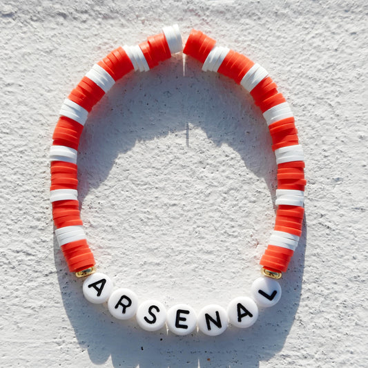Arsenal clay bead Bracelet in red and white with gold plated beads