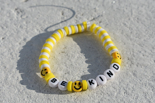 Yellow Be Kind smiley bead bracelet