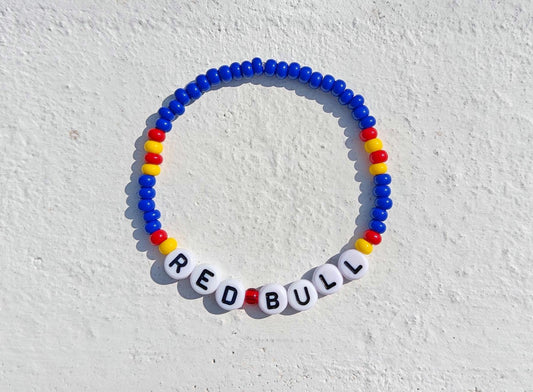 Red Bull Racing Beaded Bracelet – Red, Yellow & Blue Stretch F1 Fan Jewelry – Handmade Racing Gift for Motorsport Lovers