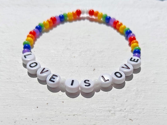 Love is Love Rainbow Pride Beaded Bracelet - Stretch Bracelet - LGBTQ+ Gift - Handmade Jewellery