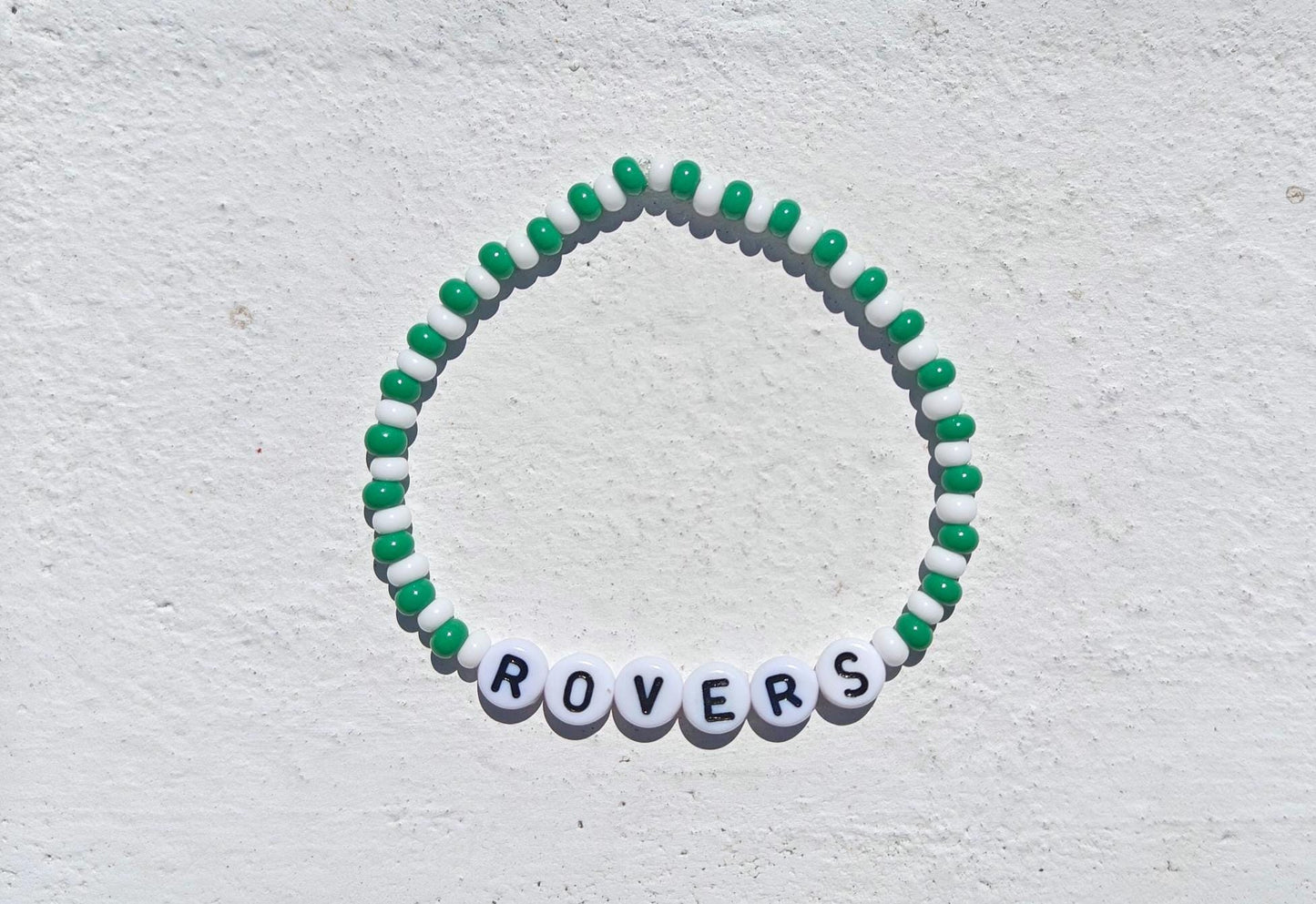 ROVERS Bead Bracelet on Stretch Elastic – Handmade Fan Jewellery for Shamrock Rovers Fans