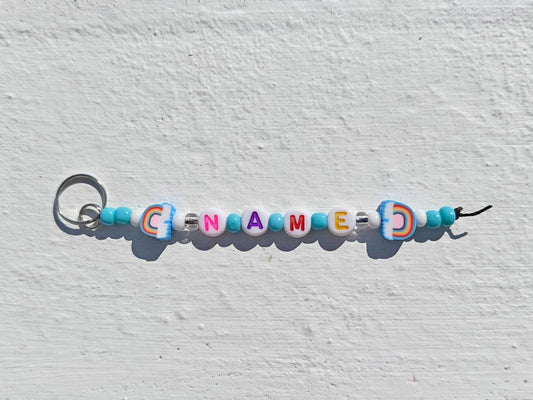 Personalized Fun Rainbow Beaded Name Keychain – Custom Letter Keyring Gift for Kids, Teens, or Party Favors – Handmade Accessory